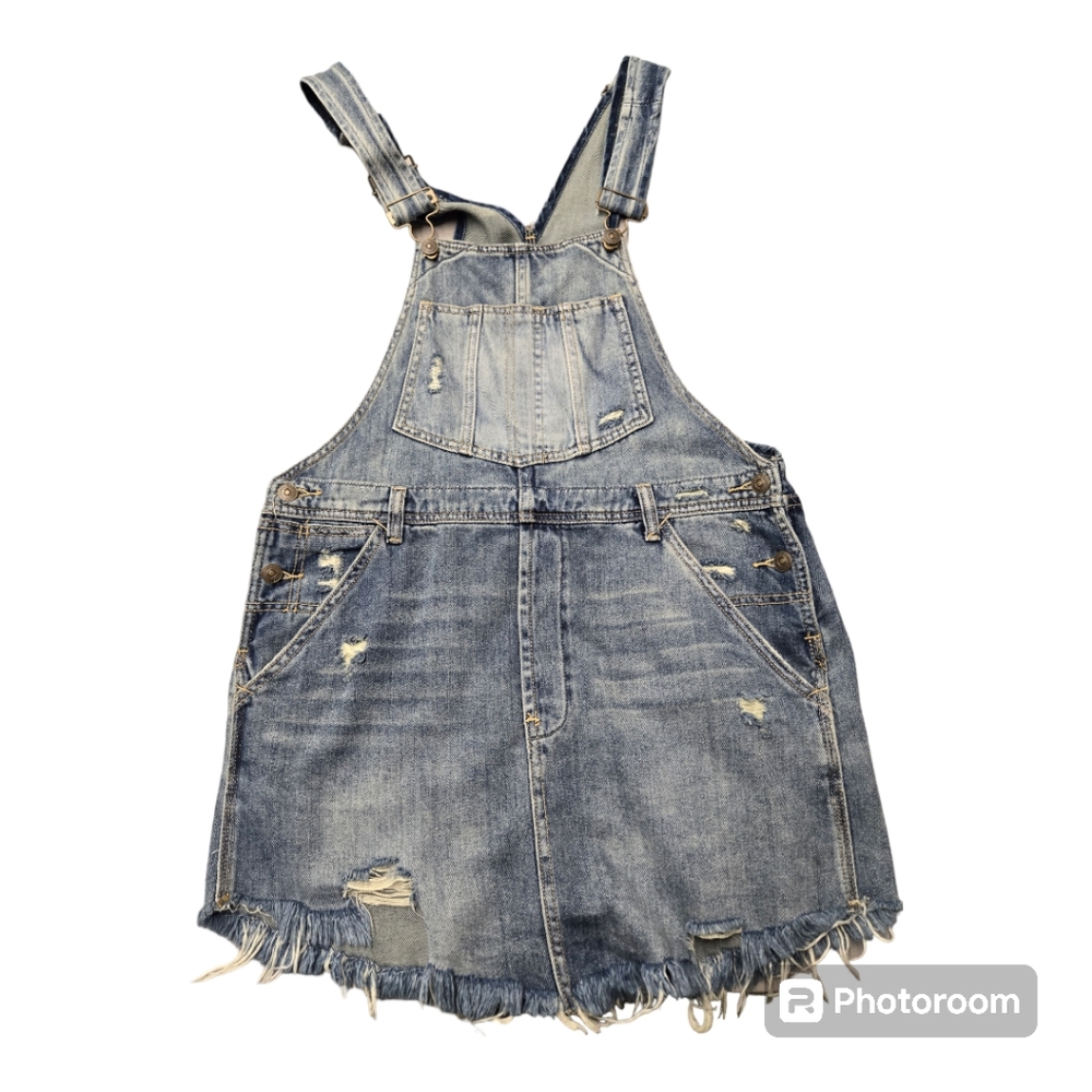 Free People/We the Free Baxter Medium Wash Distressed Denim Jumper Dress…